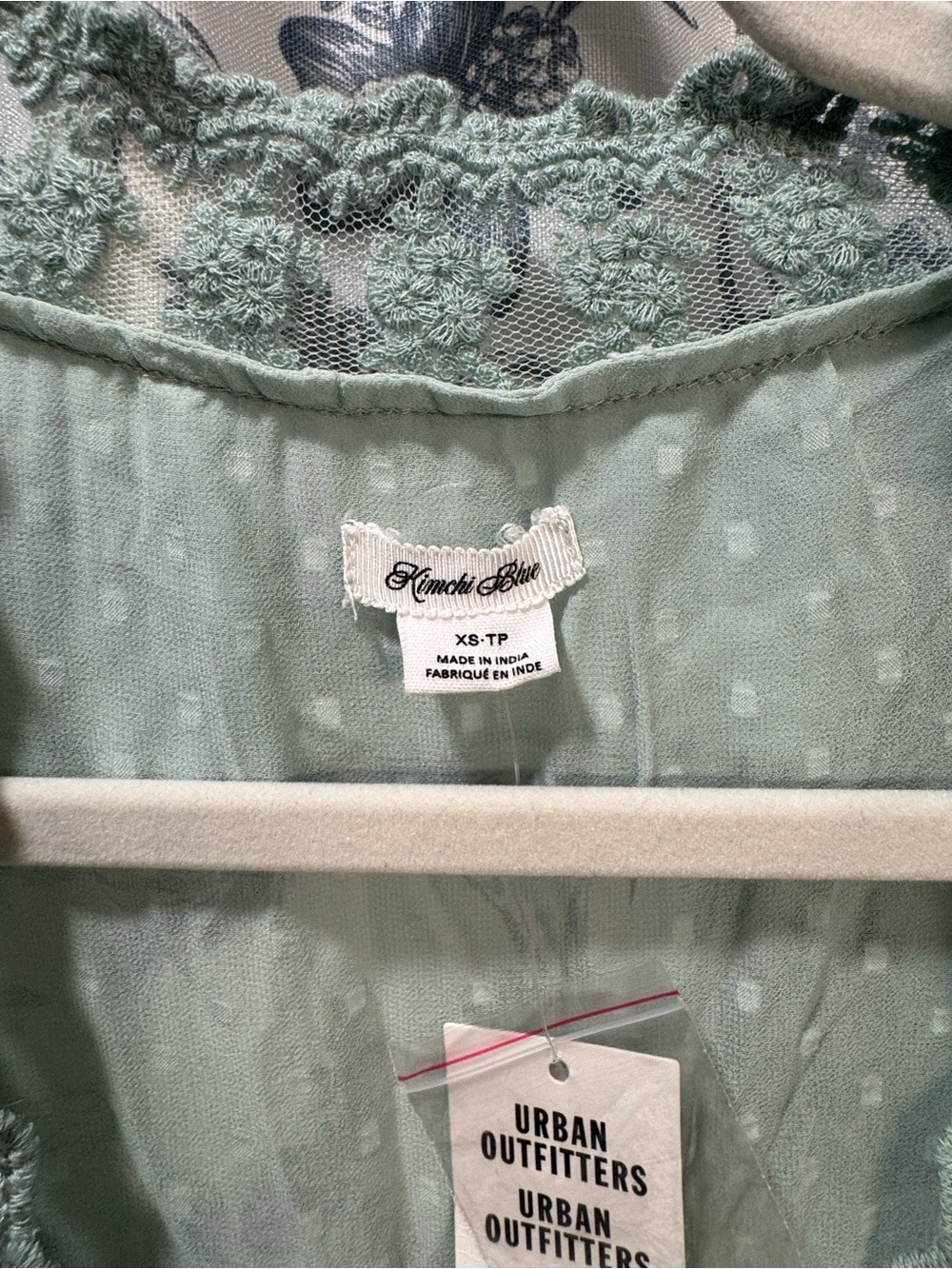 Kimchi Blue Mint Sheer Swiss Dot Ruffle Tie-Front Babydoll Top - Picture 5 of 12